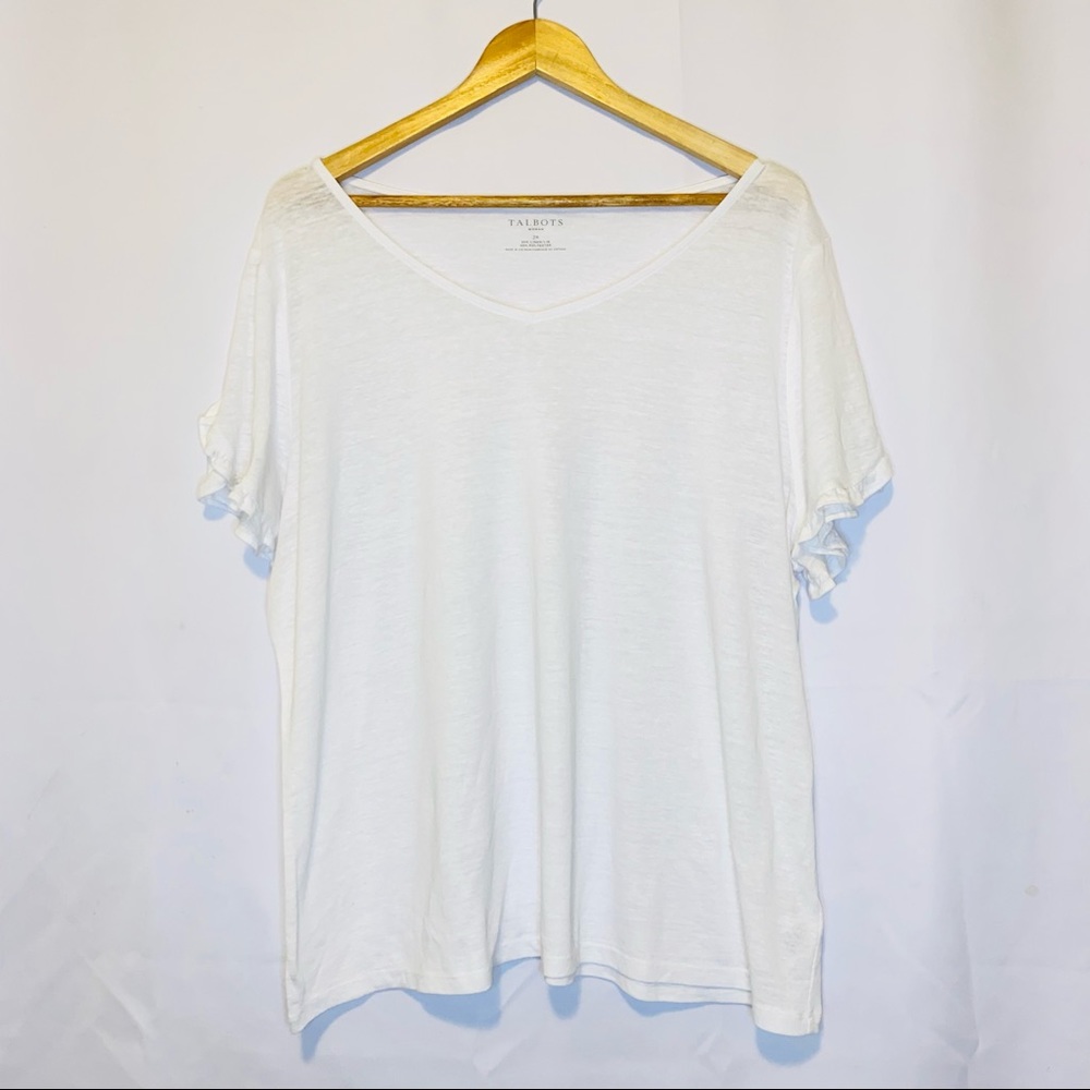 Talbots White Linen Ruffle Short Sleeve Top Size 2XL